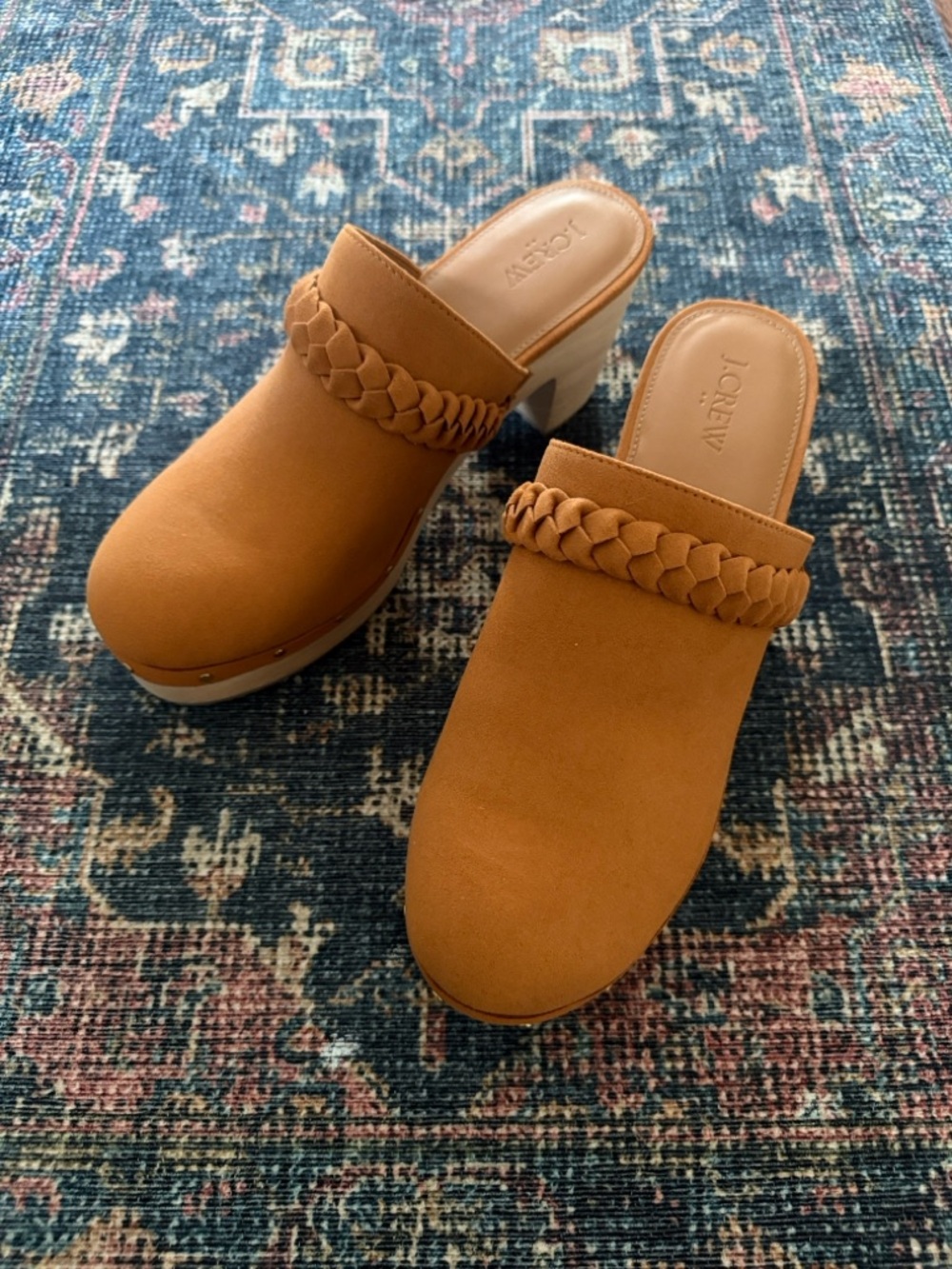 J.Crew Suede Braided Brown Clogs size 10.5 NEW